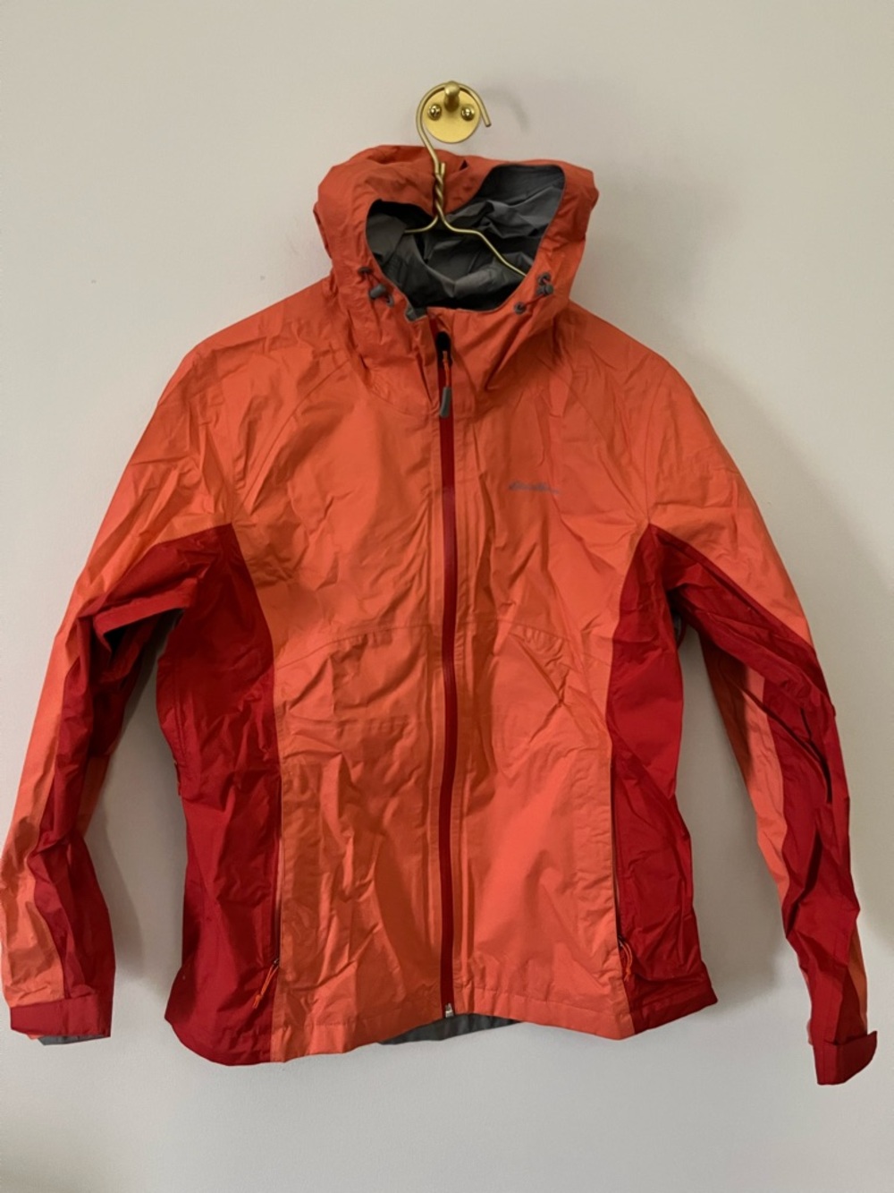 Eddie Bauer Women’s Weatheredge  Two-Tone Orange Hooded Rain Resistant Jacket M